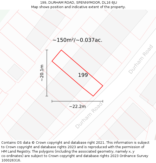 199, DURHAM ROAD, SPENNYMOOR, DL16 6JU: Plot and title map