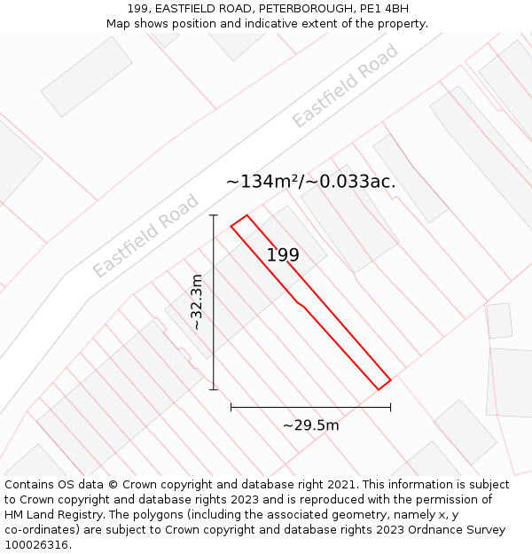 199, EASTFIELD ROAD, PETERBOROUGH, PE1 4BH: Plot and title map