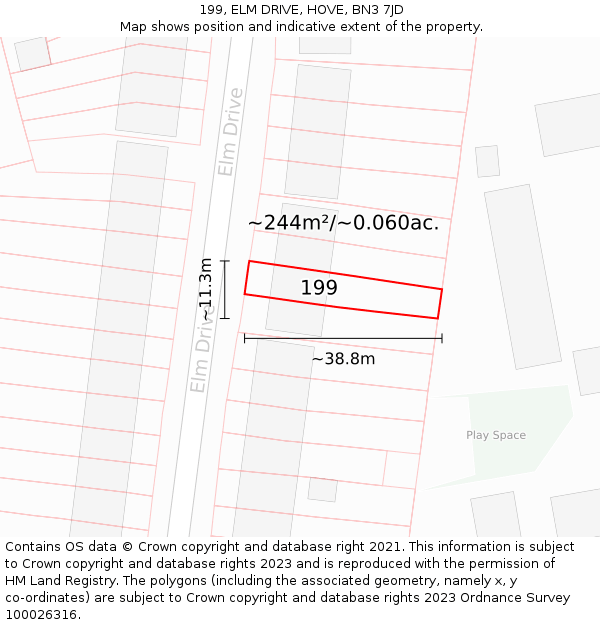 199, ELM DRIVE, HOVE, BN3 7JD: Plot and title map