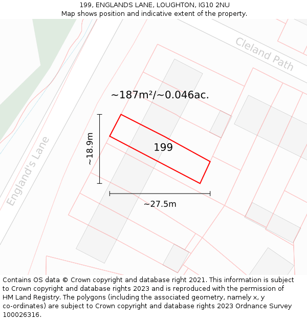 199, ENGLANDS LANE, LOUGHTON, IG10 2NU: Plot and title map