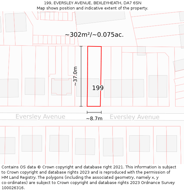 199, EVERSLEY AVENUE, BEXLEYHEATH, DA7 6SN: Plot and title map