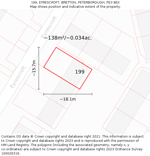 199, EYRESCROFT, BRETTON, PETERBOROUGH, PE3 8EX: Plot and title map