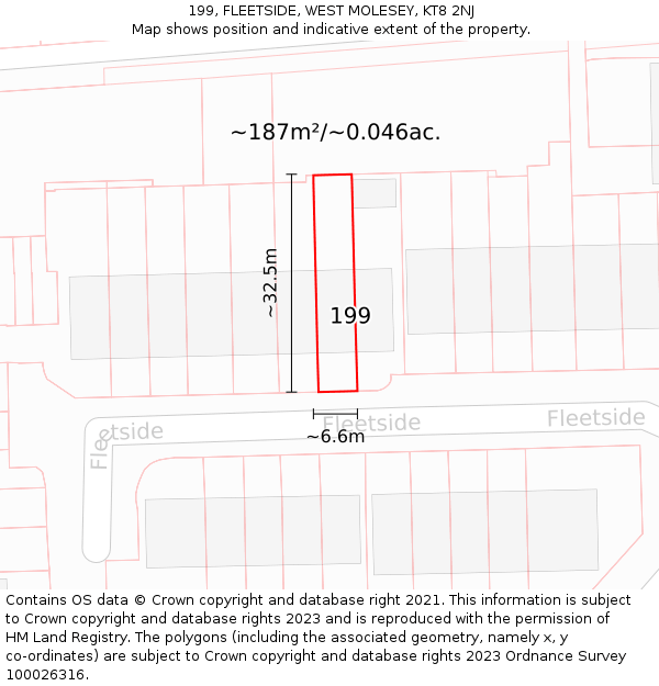 199, FLEETSIDE, WEST MOLESEY, KT8 2NJ: Plot and title map