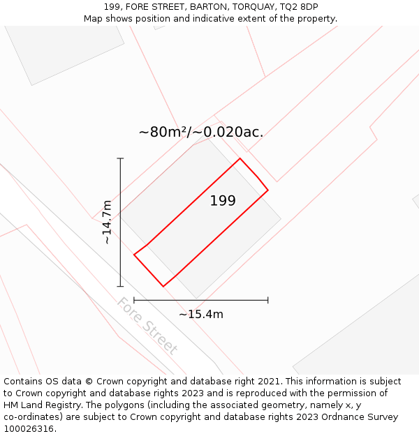 199, FORE STREET, BARTON, TORQUAY, TQ2 8DP: Plot and title map