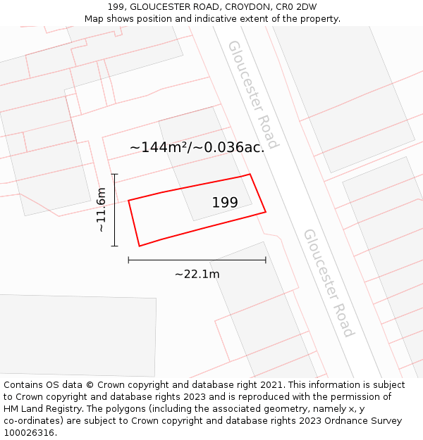199, GLOUCESTER ROAD, CROYDON, CR0 2DW: Plot and title map