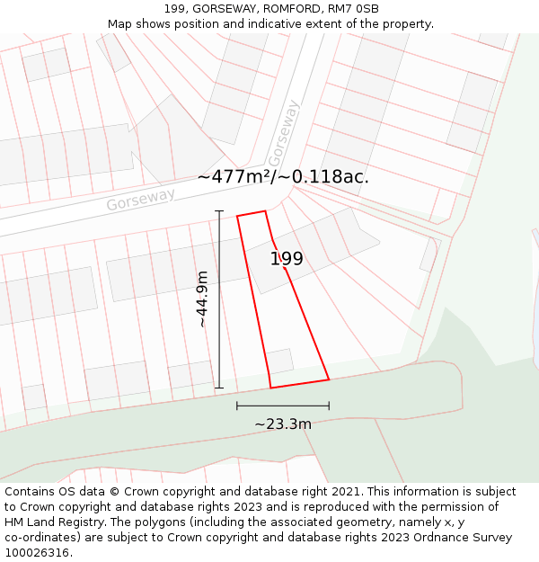199, GORSEWAY, ROMFORD, RM7 0SB: Plot and title map