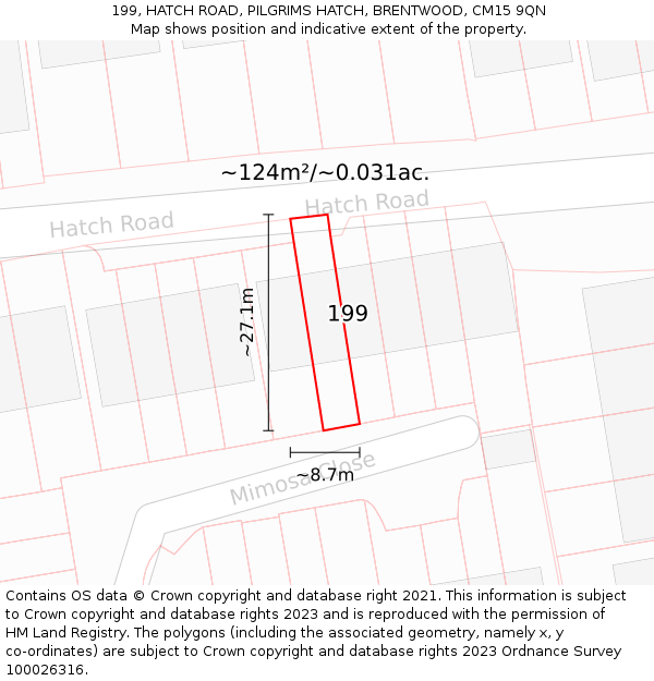 199, HATCH ROAD, PILGRIMS HATCH, BRENTWOOD, CM15 9QN: Plot and title map