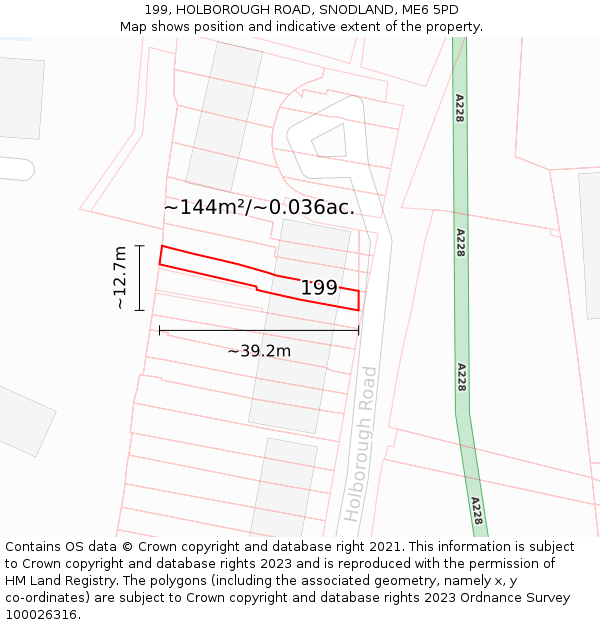 199, HOLBOROUGH ROAD, SNODLAND, ME6 5PD: Plot and title map