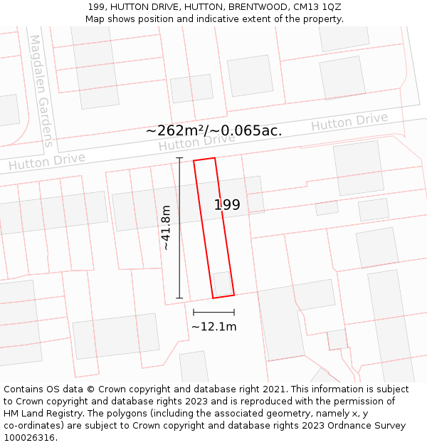 199, HUTTON DRIVE, HUTTON, BRENTWOOD, CM13 1QZ: Plot and title map