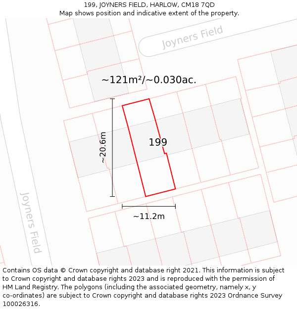 199, JOYNERS FIELD, HARLOW, CM18 7QD: Plot and title map