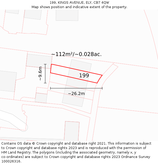 199, KINGS AVENUE, ELY, CB7 4QW: Plot and title map