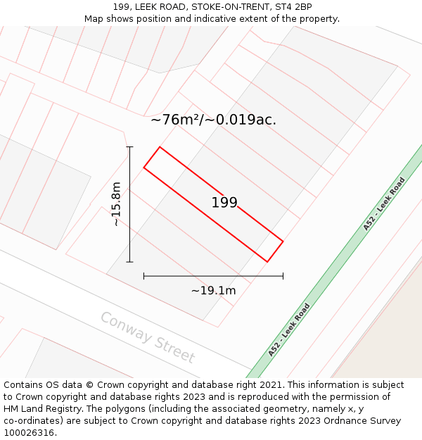 199, LEEK ROAD, STOKE-ON-TRENT, ST4 2BP: Plot and title map