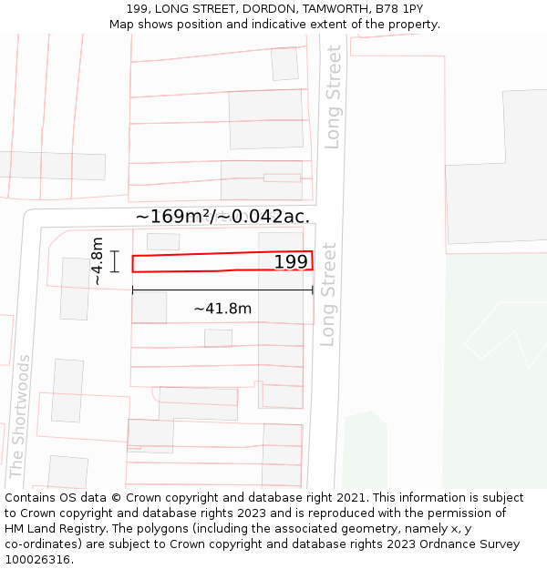 199, LONG STREET, DORDON, TAMWORTH, B78 1PY: Plot and title map