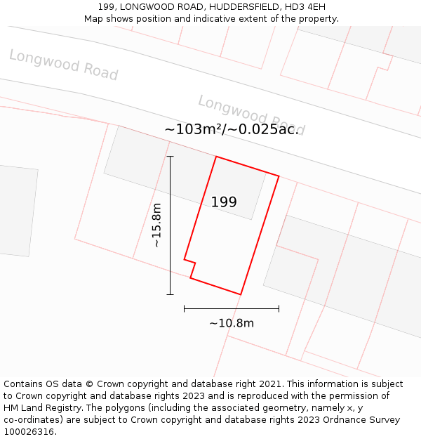 199, LONGWOOD ROAD, HUDDERSFIELD, HD3 4EH: Plot and title map