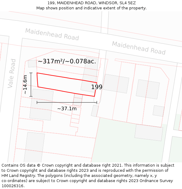 199, MAIDENHEAD ROAD, WINDSOR, SL4 5EZ: Plot and title map