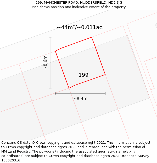 199, MANCHESTER ROAD, HUDDERSFIELD, HD1 3JG: Plot and title map