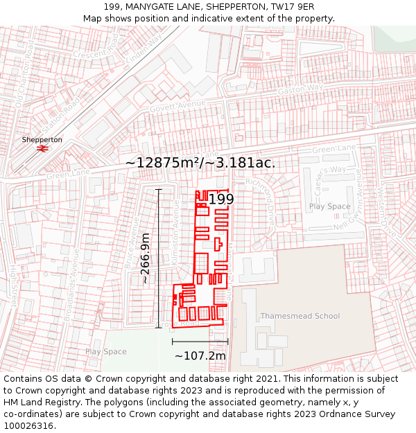 199, MANYGATE LANE, SHEPPERTON, TW17 9ER: Plot and title map