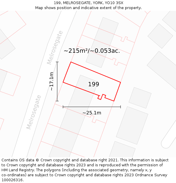 199, MELROSEGATE, YORK, YO10 3SX: Plot and title map