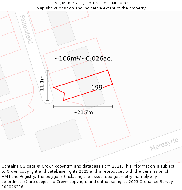 199, MERESYDE, GATESHEAD, NE10 8PE: Plot and title map