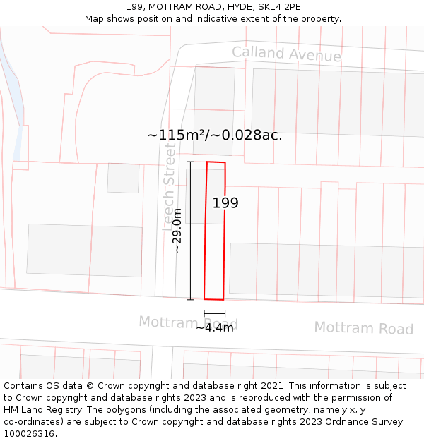 199, MOTTRAM ROAD, HYDE, SK14 2PE: Plot and title map