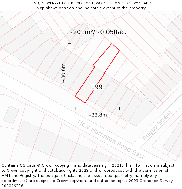 199, NEWHAMPTON ROAD EAST, WOLVERHAMPTON, WV1 4BB: Plot and title map