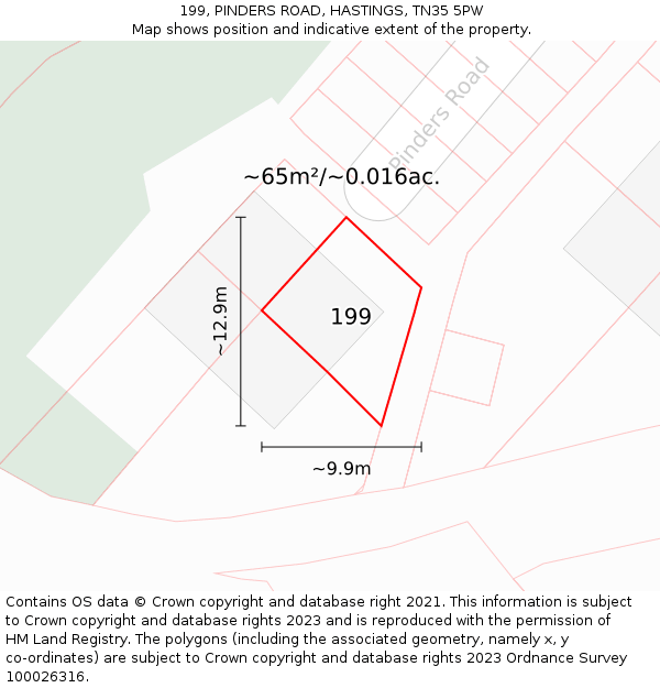 199, PINDERS ROAD, HASTINGS, TN35 5PW: Plot and title map