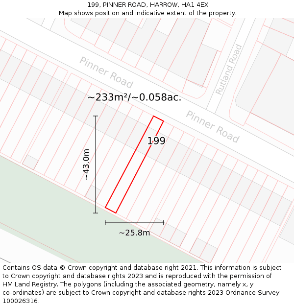 199, PINNER ROAD, HARROW, HA1 4EX: Plot and title map