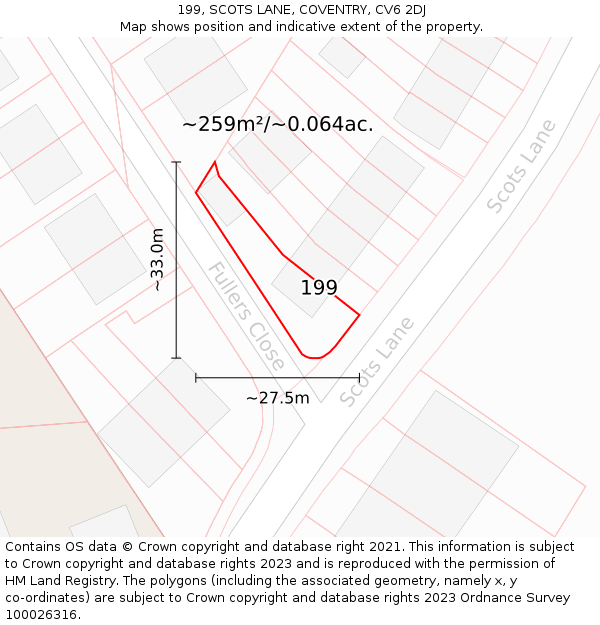 199, SCOTS LANE, COVENTRY, CV6 2DJ: Plot and title map