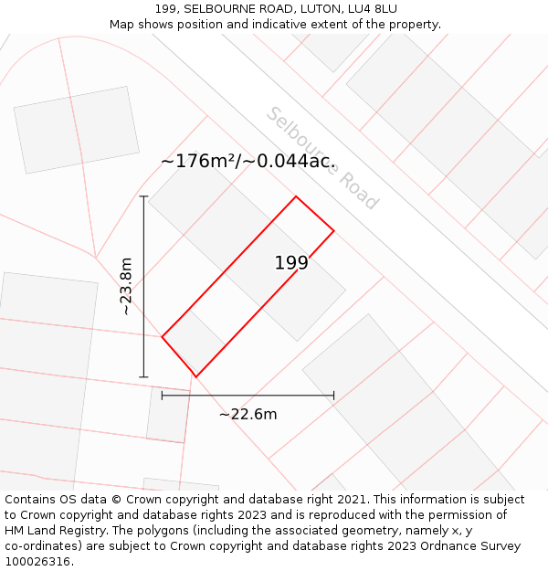 199, SELBOURNE ROAD, LUTON, LU4 8LU: Plot and title map