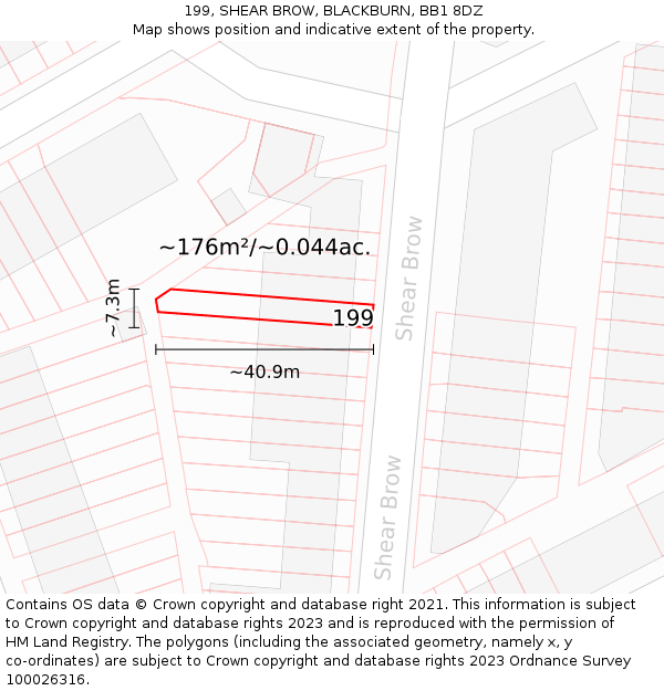 199, SHEAR BROW, BLACKBURN, BB1 8DZ: Plot and title map