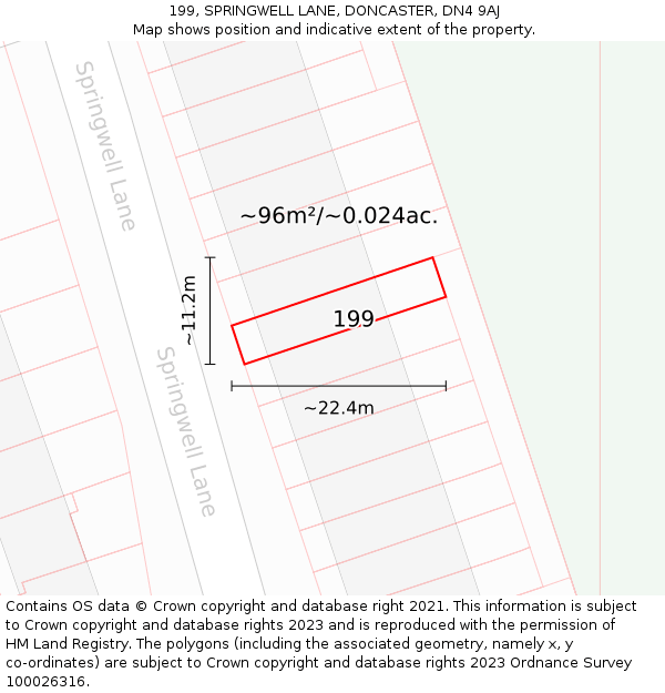 199, SPRINGWELL LANE, DONCASTER, DN4 9AJ: Plot and title map
