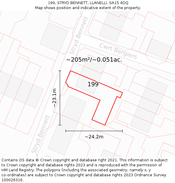 199, STRYD BENNETT, LLANELLI, SA15 4DQ: Plot and title map