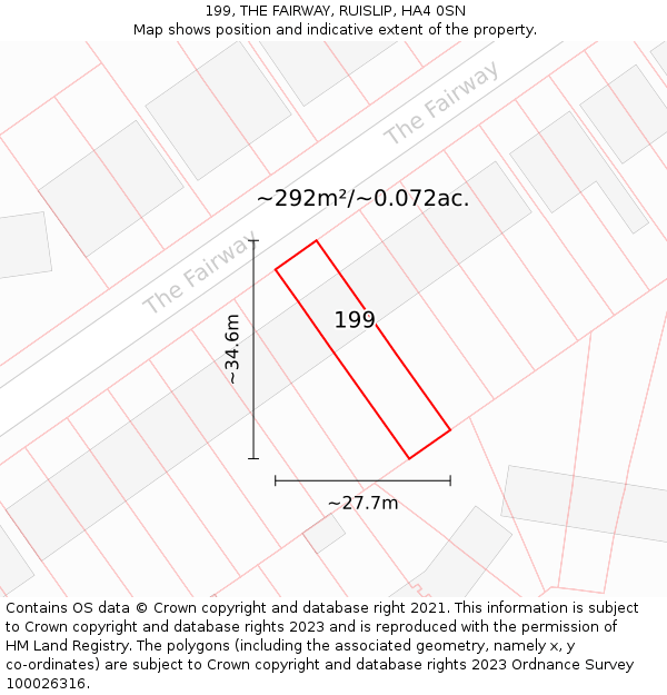199, THE FAIRWAY, RUISLIP, HA4 0SN: Plot and title map