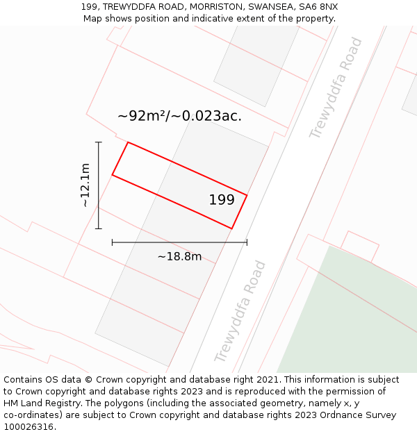 199, TREWYDDFA ROAD, MORRISTON, SWANSEA, SA6 8NX: Plot and title map