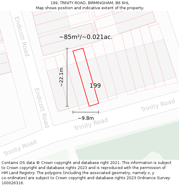 199, TRINITY ROAD, BIRMINGHAM, B6 6HL: Plot and title map