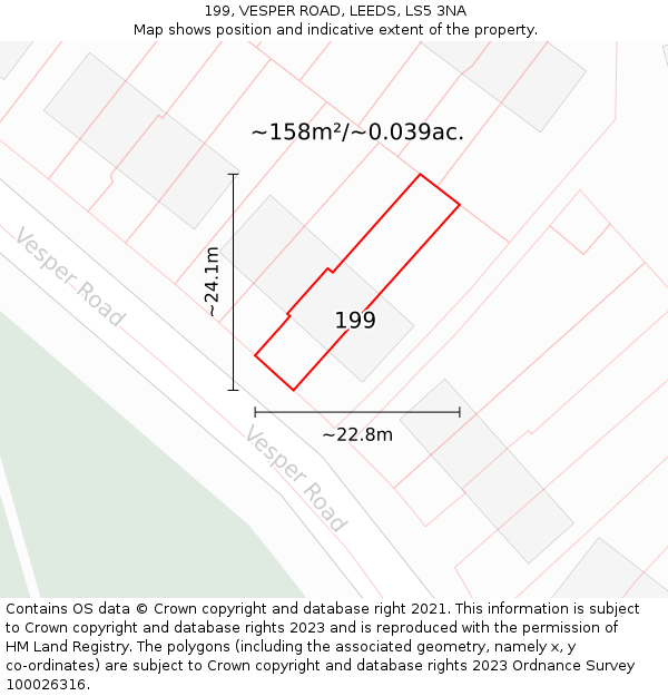 199, VESPER ROAD, LEEDS, LS5 3NA: Plot and title map