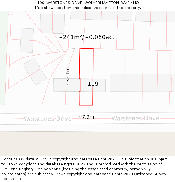 199, WARSTONES DRIVE, WOLVERHAMPTON, WV4 4NQ: Plot and title map