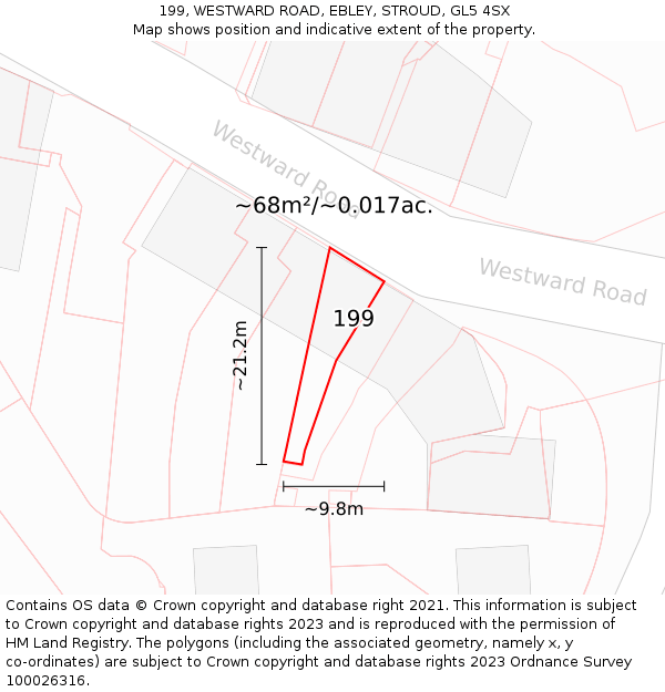 199, WESTWARD ROAD, EBLEY, STROUD, GL5 4SX: Plot and title map