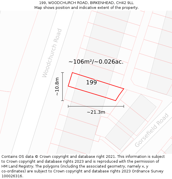 199, WOODCHURCH ROAD, BIRKENHEAD, CH42 9LL: Plot and title map