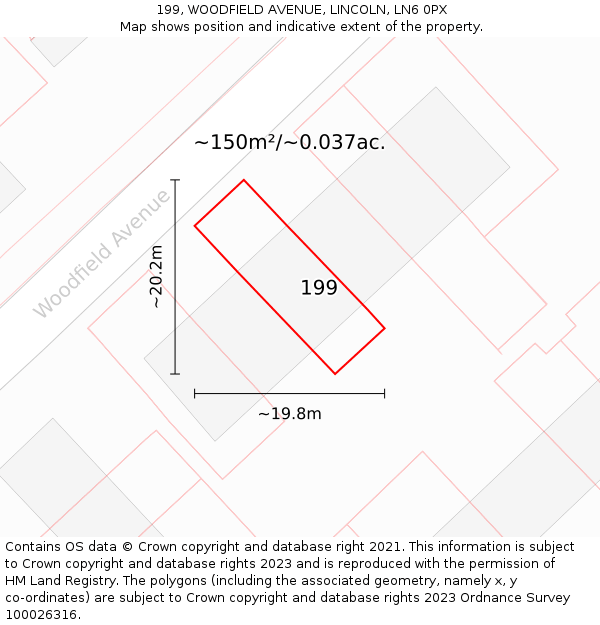 199, WOODFIELD AVENUE, LINCOLN, LN6 0PX: Plot and title map