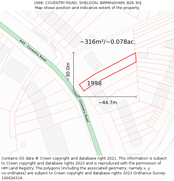 1998, COVENTRY ROAD, SHELDON, BIRMINGHAM, B26 3HJ: Plot and title map