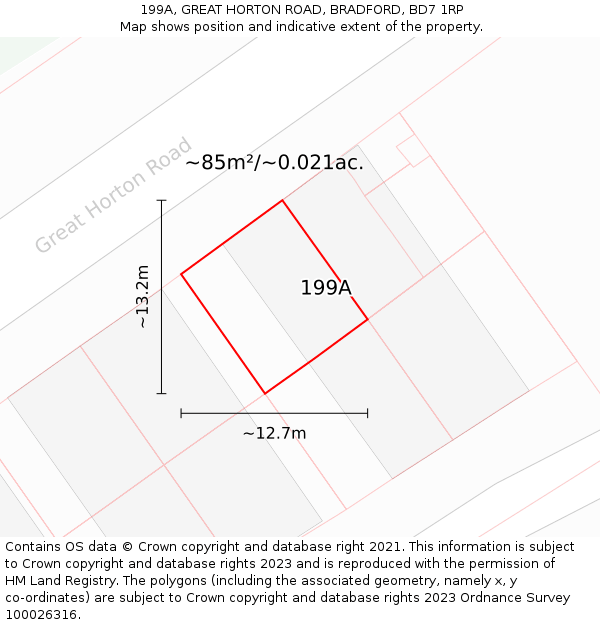 199A, GREAT HORTON ROAD, BRADFORD, BD7 1RP: Plot and title map