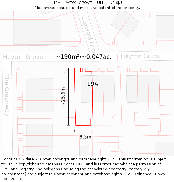 19A, HAYTON GROVE, HULL, HU4 6JU: Plot and title map