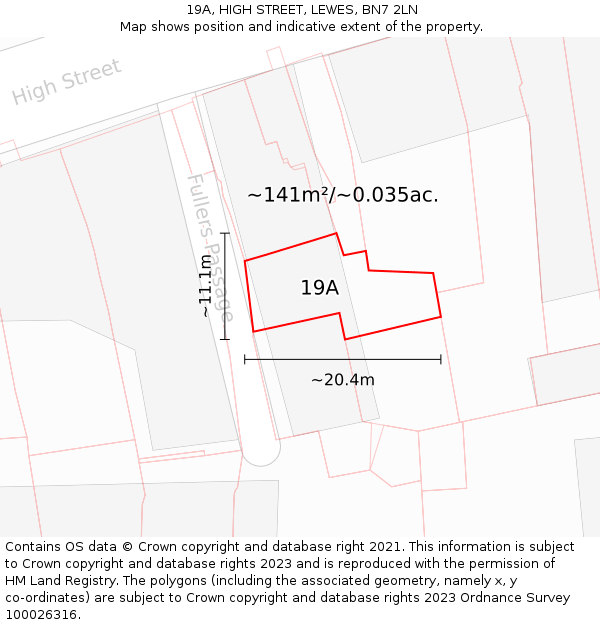 19A, HIGH STREET, LEWES, BN7 2LN: Plot and title map