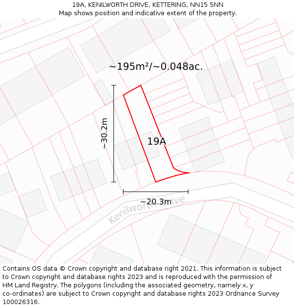 19A, KENILWORTH DRIVE, KETTERING, NN15 5NN: Plot and title map