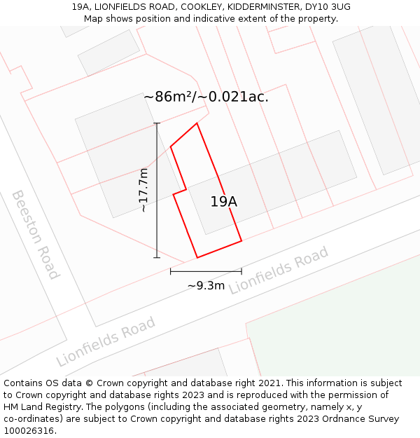 19A, LIONFIELDS ROAD, COOKLEY, KIDDERMINSTER, DY10 3UG: Plot and title map
