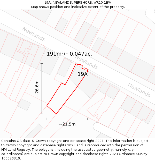 19A, NEWLANDS, PERSHORE, WR10 1BW: Plot and title map