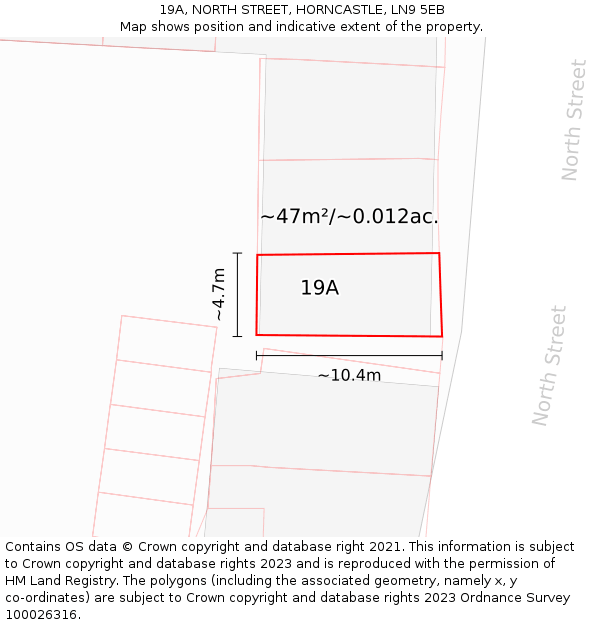 19A, NORTH STREET, HORNCASTLE, LN9 5EB: Plot and title map