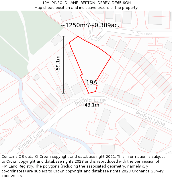 19A, PINFOLD LANE, REPTON, DERBY, DE65 6GH: Plot and title map