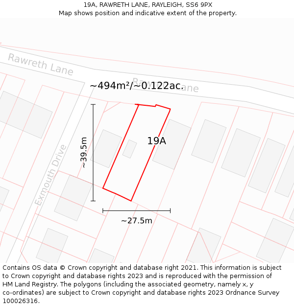 19A, RAWRETH LANE, RAYLEIGH, SS6 9PX: Plot and title map